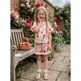 thumbnail image 6 of RUINIXCW Kids Toddler Baby Girls Silk Satin Back to School Pajamas Set Summer PJS Set Sleepwear Apple Pencil Printed Short Sleeve Button Down Shirt and Ruffle Shorts Set Homewear Loungewear 3-9 Years, 6 of 9
