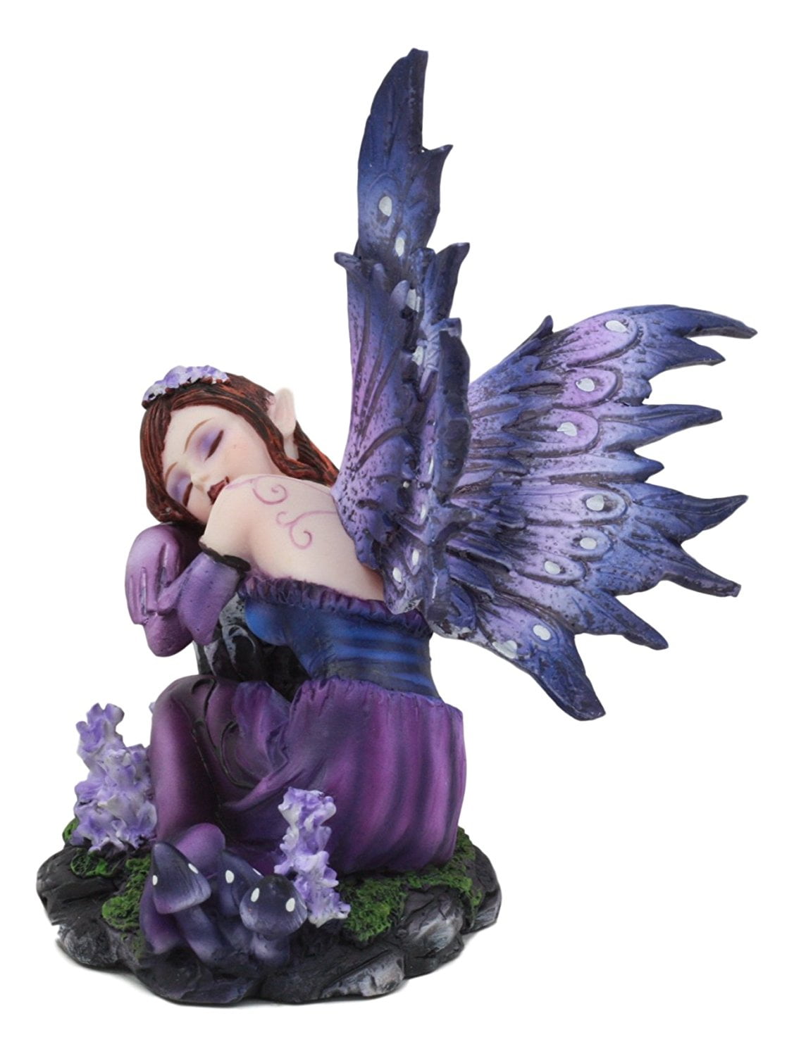 Sleeping Purple Lavender Girl Fairy Garden Statue 4.5