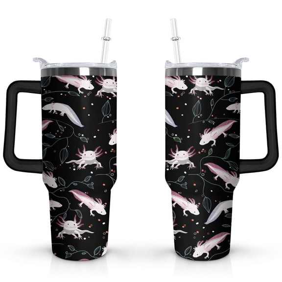 40oz Cute Colorful Axolotl Stainless Steel Flip Straw Tumbler Spill Proof Travel Cup Double Wall Vacuum Insulated Coffee Mug with Top Handle