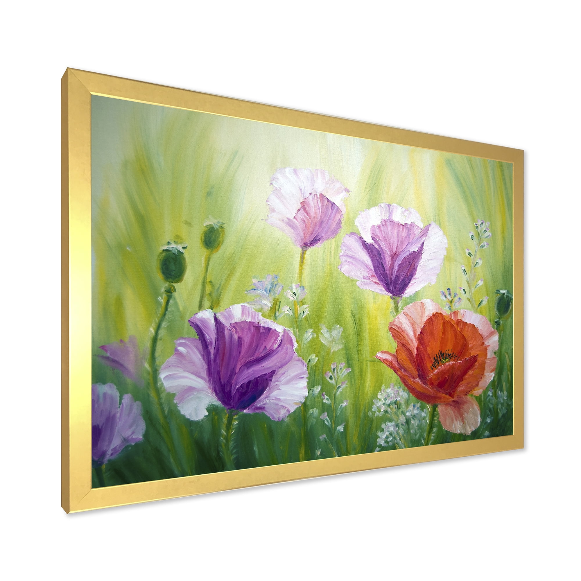 Designart 'Blossoming Red and Purple Poppies In The Morning II' Traditional Framed Art Print