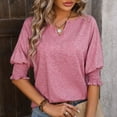 thumbnail image 6 of Women's Casual Solid Color V Neck Short Sleeve Tops Blouses T-Shirt, 6 of 8