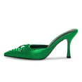 thumbnail image 4 of FSJ Women Pointed Closed Toe Slip on Mules Strappy Bowknot Spool High Heels Dressy Daily Wear Backless Shoes Size 16 Green, 4 of 5