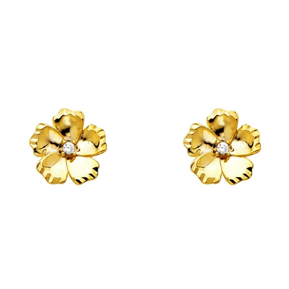 14k Yellow Gold Ruffled Flower Stud Studded Scalloped Edge Plumeria Earrings Jewelry Female Unisex