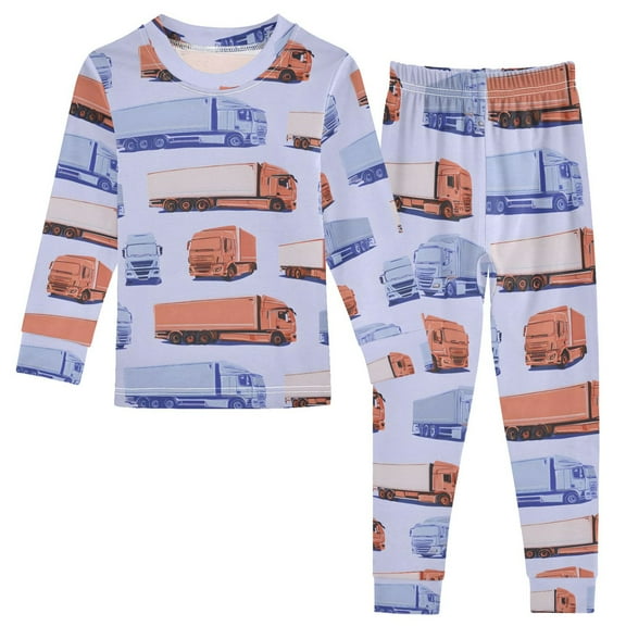 joogoo Cartoon Trucks Vehicle-t7 2 Piece Long Sleeve Tee and Pants Cotton Pajama Set 5Y