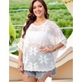 thumbnail image 2 of Cogild Women’s Plus Size Floral Crochet Top Hollow Out Crew Neck Dolman Sleeve Loose Knit Cover up & Casual Shirt L–4XL, 2 of 7