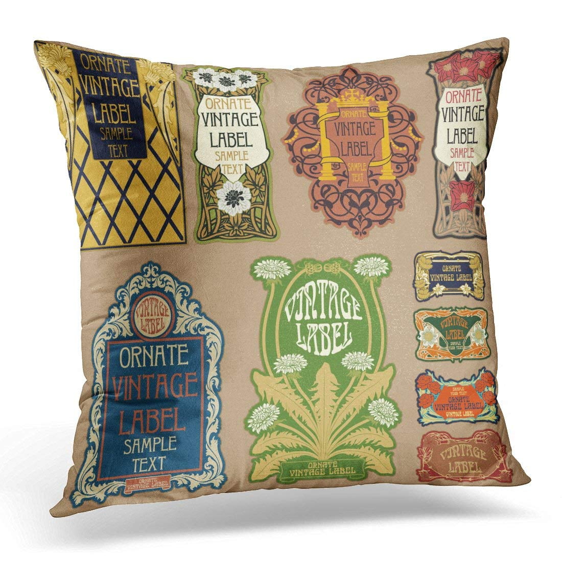 EREHome Retro Vintage Items Label Nouveau Victorian Pillows case 20x20 Inches Home Decor Sofa Cushion Cover Walmart