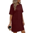 thumbnail image 2 of QQZ Summer Dress for Women Crew Neck Short Sleeve Solid Basic T-Shirts Casual Midi Dresses with Pocket, 2 of 6