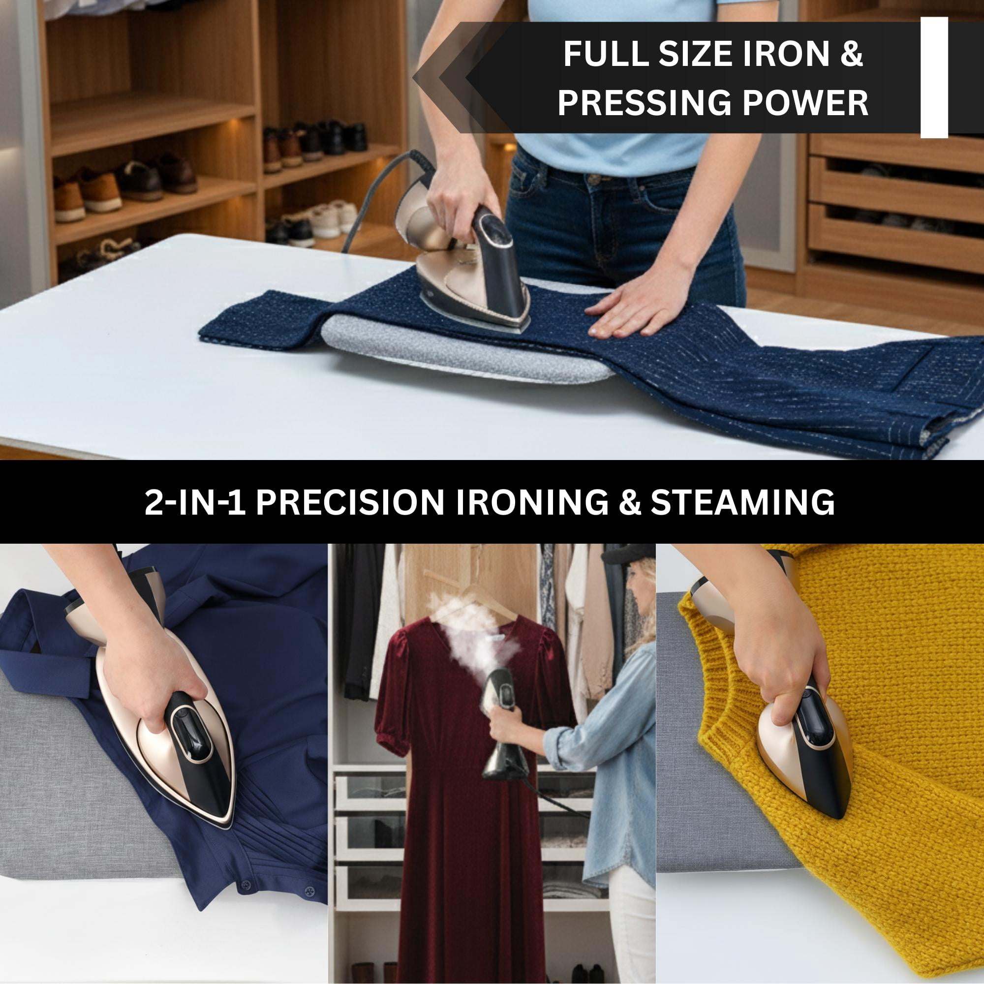 1600W True & Tidy Gold XL Iron and Steamer with Digital Screen and Detachable Ironing Plate