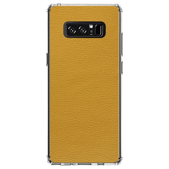 DistinctInk Clear Shockproof Hybrid Case for Samsung Galaxy Note 8 - TPU Bumper, Acrylic Back, Tempered Glass Screen Protector - Yellow Faux Leather Print Design - Printed Leather Image