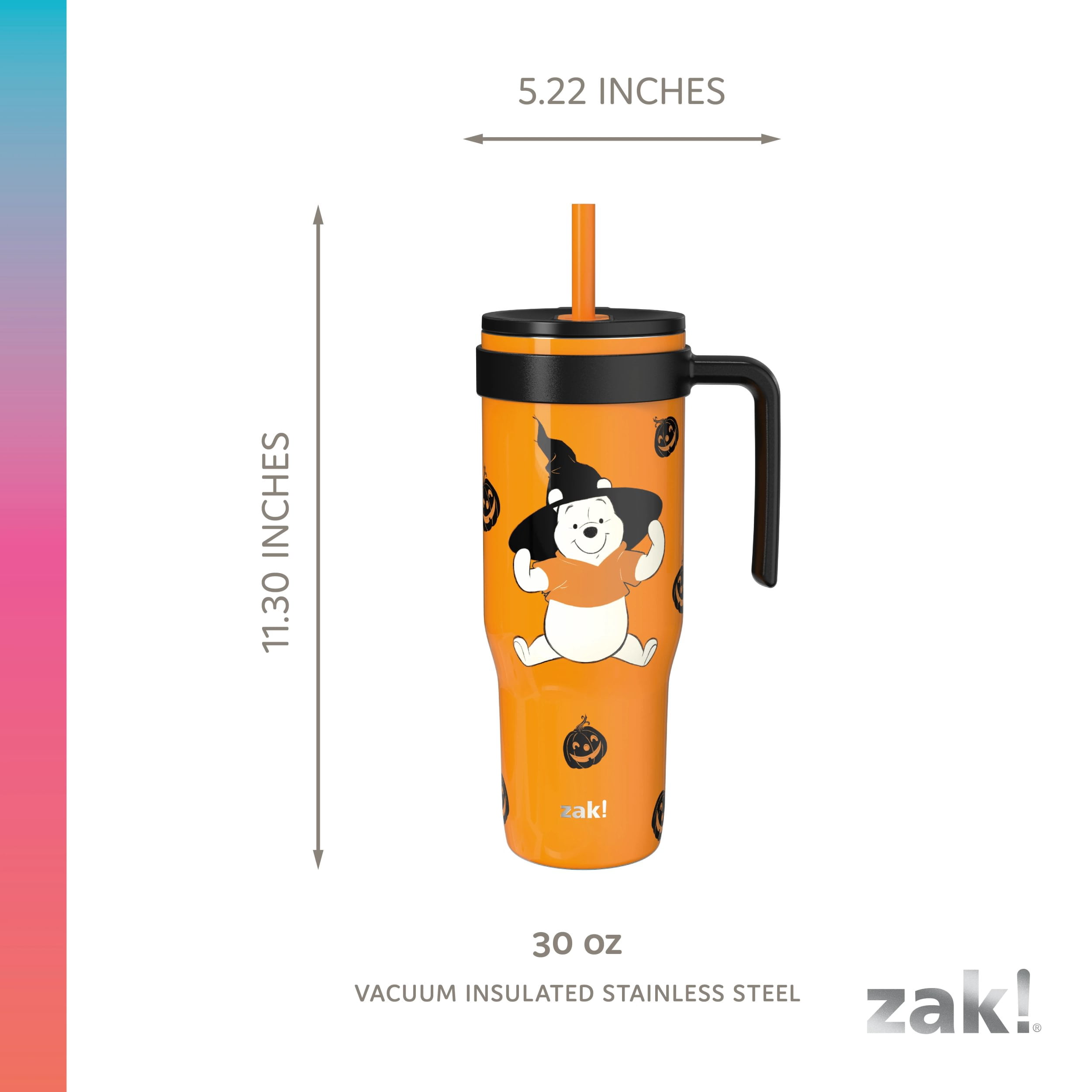 Zak Designs 30oz SS Straw Tumbler with a Handle, Orange Pooh