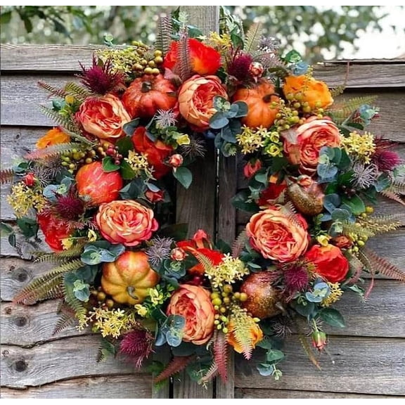 24 Inch Fall Peony and Pumpkin Front Door Wreath Farmhouse Decor-11.8"-