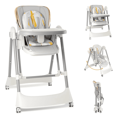 TouHeart Baby High Chair Swing Combo, 3-in-1 Convertible Highchair for Babies and Toddlers with Wheels, Gray