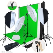 LINCO LED Photography Studio Lighting Backdrop Stand Kit 3 Color Muslin (Black/White/Green) Background Support Kit-AM243
