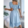 thumbnail image 6 of Women'S Boho Summer Square Neck Puff Sleeve Off Shoulder Smocked Tiered Casual A Line Short Mini Dress Light Blue M, 6 of 8