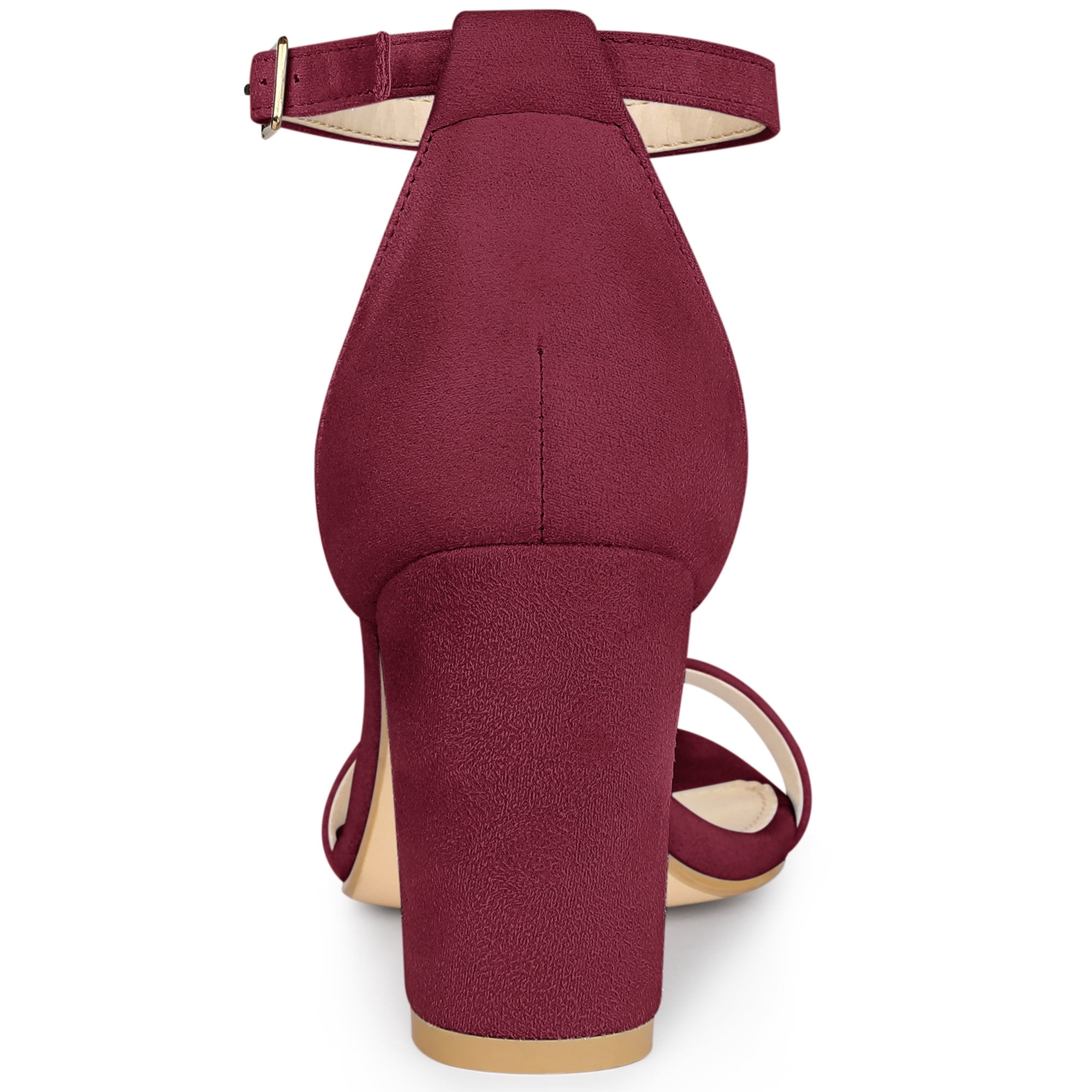 DARING DIVA Women's Buckle Ankle Strap High Chunky Heel Sandals Burgundy 8