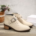 thumbnail image 4 of Viluyesy Womens Ankle Boots, Wide Calf Pointed Toe Faux Leather Fashion Buckle Booties Beige, 4 of 9