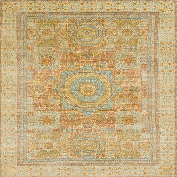 Ahgly Company Indoor Square Abstract Gold Abstract Area Rugs, 8' Square
