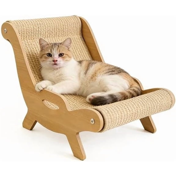 2026 New 2-in-1 Wooden Cat Recliner Scratch Board – Anti-Scratch Cotton Linen Cat Scratcher Lounge Chair, Indoor Cat Stretching & Relaxing Rest Spot