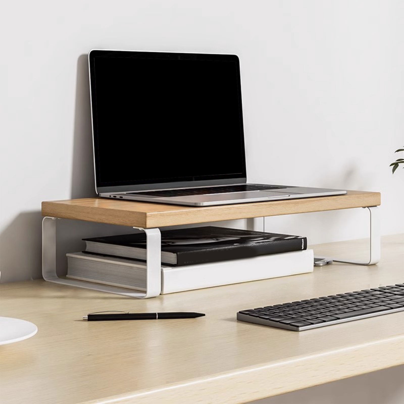 Monitor Riser Stand for Desk with Storage Shelf, Wood Desktop Organizer for Computer Monitor, Laptop, Printer, Home Office Desk Accessories, 11.81x7.87x3.15 inch