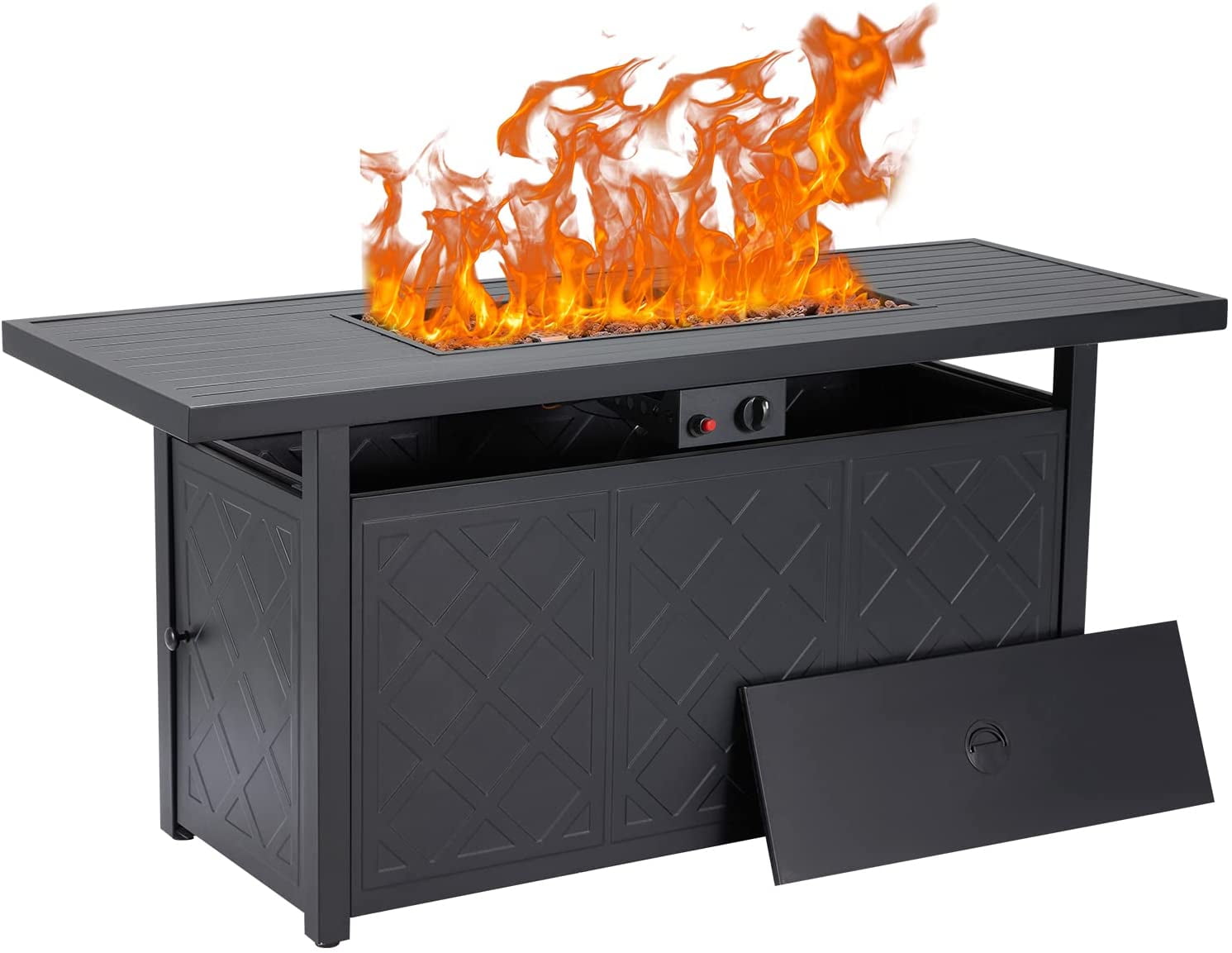 Yoleny Propane Fire Pit Table, 57" Square AutoIgnition Outdoor Gas