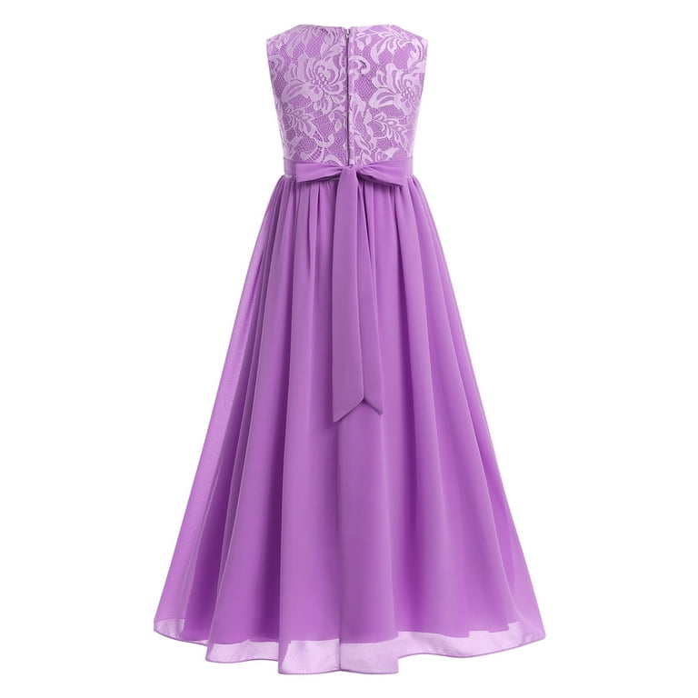 Ibtom Castle Flower Girl Dresses Junior Wedding Bridesmaid Prom Party Chiffon Floral Lace Flowy Maxi Princess Pageant Long Communion Gown 9-10 Years