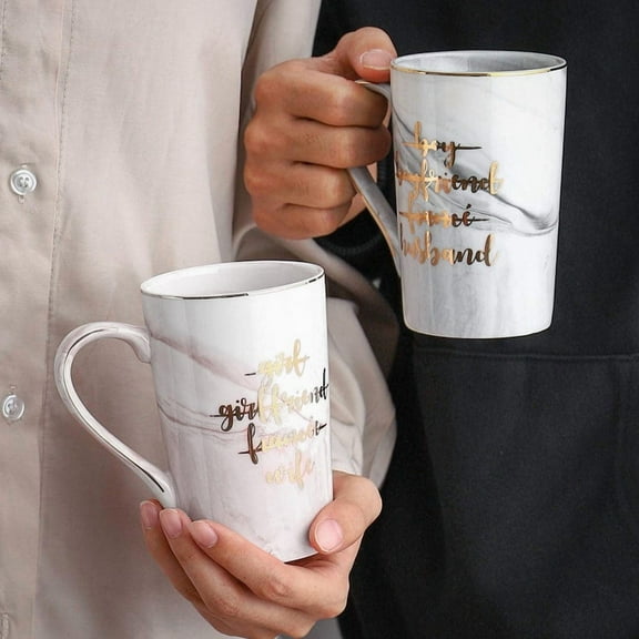 Couple Coffee Mugs, Wedding Gifts for Bride and Groom, Anniversary Gifts for Couple, Engagement Gifts for Bridal Shower 12oz Grey&Pink