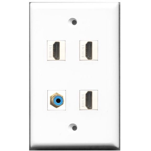 RiteAV - 3 Port HDMI 1 Port RCA Blue Wall Plate