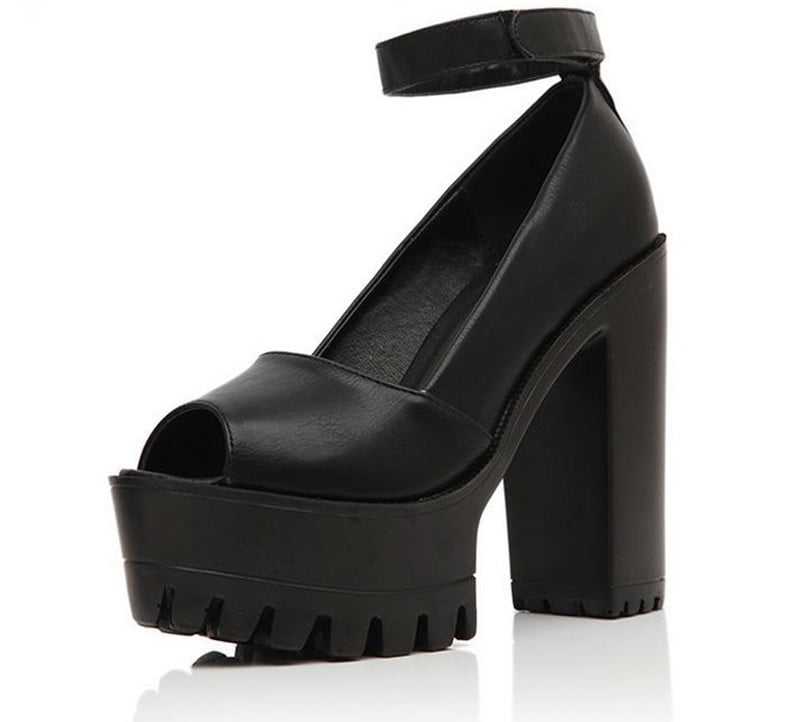 open toe chunky platform heels