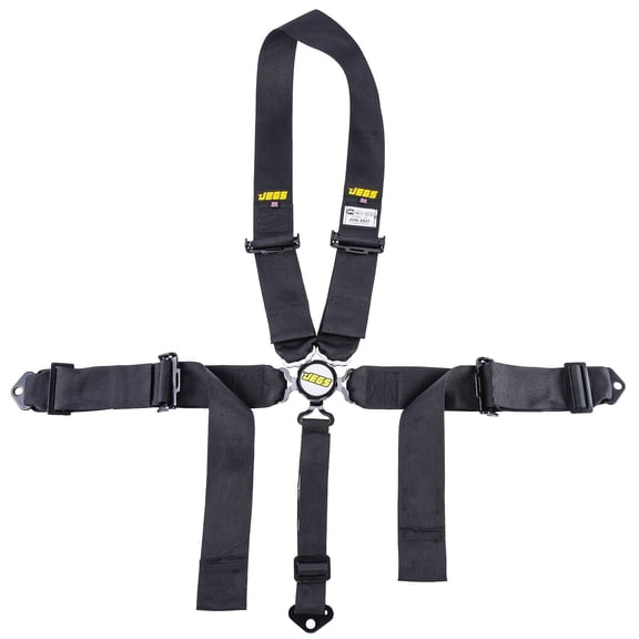 JEGS Black Cam Lock Ultra Series Harness 5-Point Design Pull Up U-Type [Wrap-Around or Bolt-In Installation]