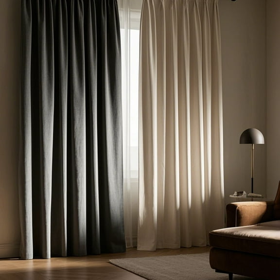 SMILETIME Dark Grey & Ivory White Back Tab Curtains, 4 Panels Set Rod Pocket & Pinch Pleat Design Light-Filtering & Thermal Insulation Ideal for Living Room, Bedroom & Office Windows