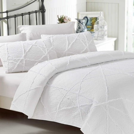 - California Design Den Crazy Ruffled Cotton White, Full/Queen 3 Piece Quilt Set