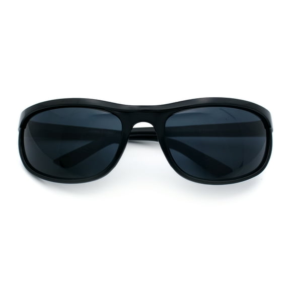 Mens All Black Sport Matte Plastic Biker Style Rectangular Oval Sunglasses