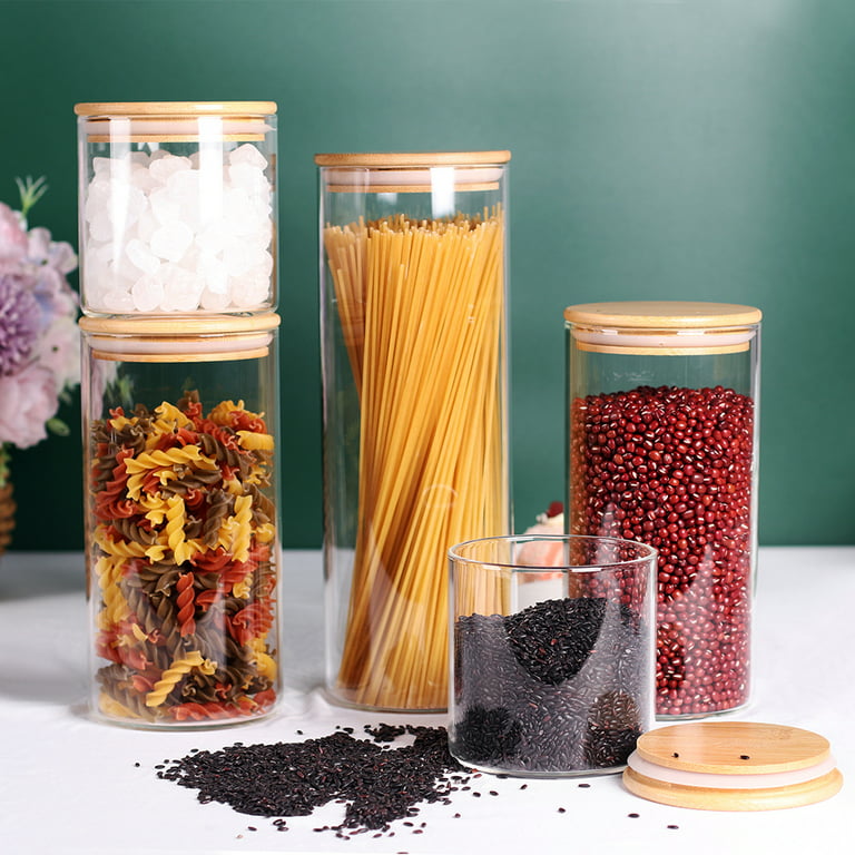 Bamboo Airtight Glass Jar Organizer Set, Plastic-Free