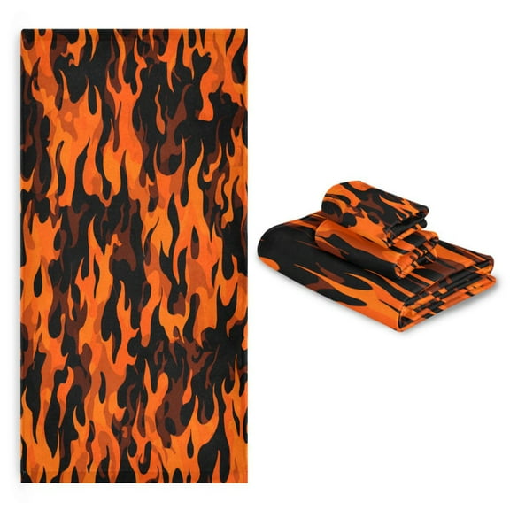 3 Sizes of Towel Sets Including Bath Towel Hand Towel and Washcloth for Daily Use Orange and Black Flames