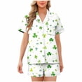 thumbnail image 2 of Feancey Cozy Lounge Sets for Women St. Patrick's Day Pajama Short Set Irish Clover Printed Sleepwear Button Down Shirt and Shorts 2 Piece Outfits White S, 2 of 6