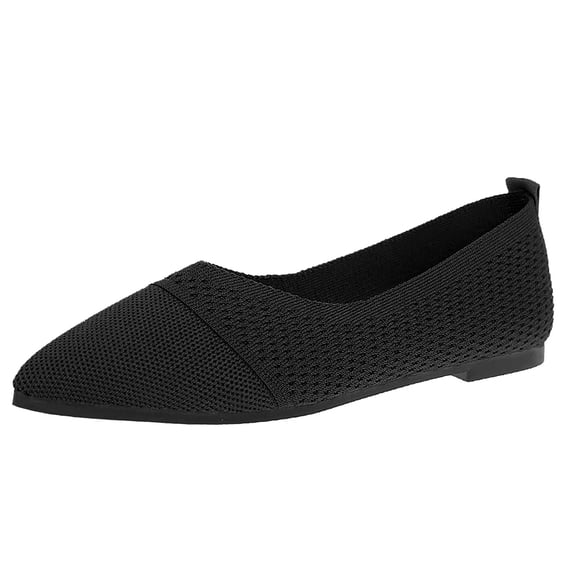 Xiaoxatg Leisure Women's Mesh Soft Sole Non Flat Pointed Toe Breathable On Lazy Shoes for Casual Outings Travel and Everyday Comfort 9..5 Black