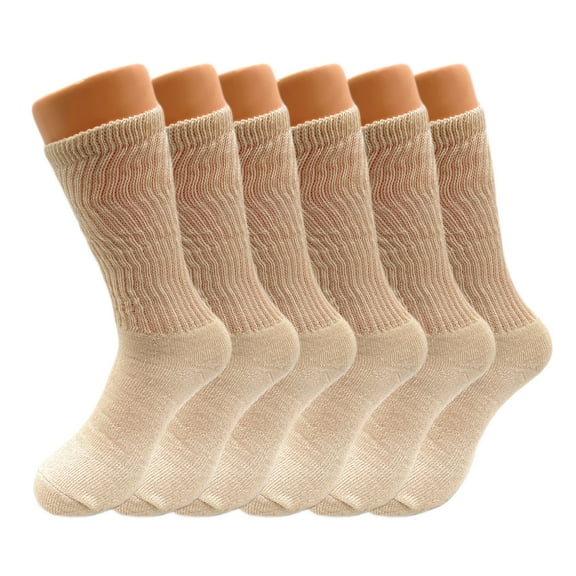Mid Calf Crew Socks for Women Ecru Cotton Socks Size 9-11 6 Pairs
