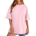 thumbnail image 5 of Womens Short Sleeve T Shirts Summer Trendy Tops Casual Solid Crew Neck Loose Fit Basic Tees Light pink XL, 5 of 5
