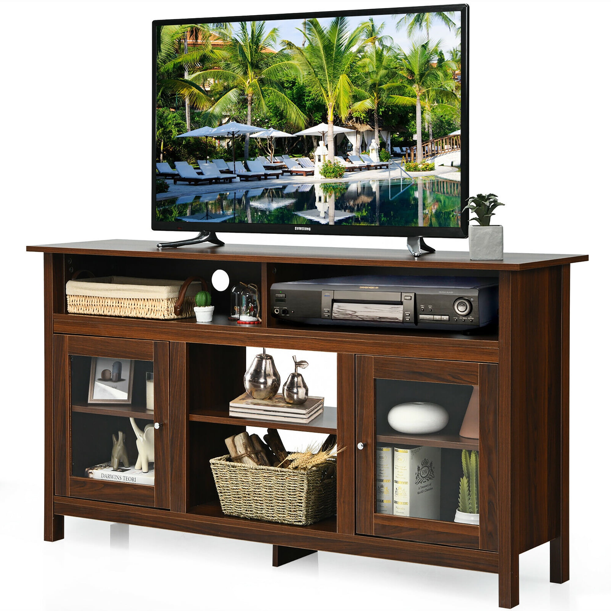 Costway 58'' TV Stand Entertainment Console Center W/ 2 Up to