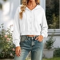 thumbnail image 2 of Women's Cropped Button Down Hoodie Drawstring Long Sleeve Sweatshirt with Pockets, 2 of 8