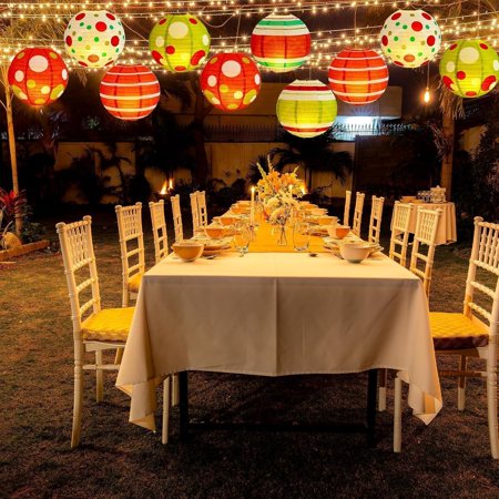 UGUCYUI-12 Pcs 12 Inch Christmas Hanging Paper Lanterns Decorative with LED Lights Large Red Green Outdoor Christmas Balls Ornaments for Xmas Tree Yards Lawns Porch Garden Front Doors Holiday Decorat