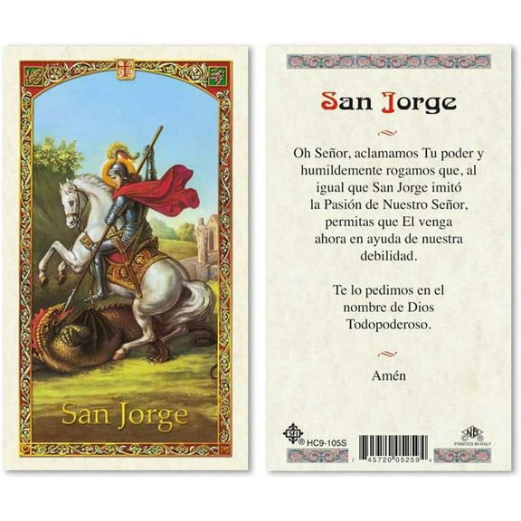 Saint George San Jorge Laminated Prayer Cards - Pack of 25- in Spanish Espanol
