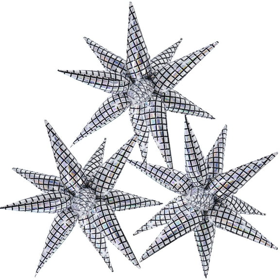 Cymylar Star Burst Balloons, 32 Inch Silver Disco Themed Birthday Party Decorations