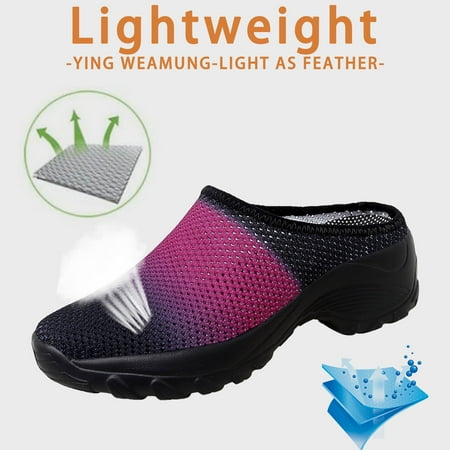 

ERTUTUYI Walking Shoes With Arch Support Knit Casual Comfort Outdoor Shoes Breathable Platform Wedge Half Slippers Pink 41