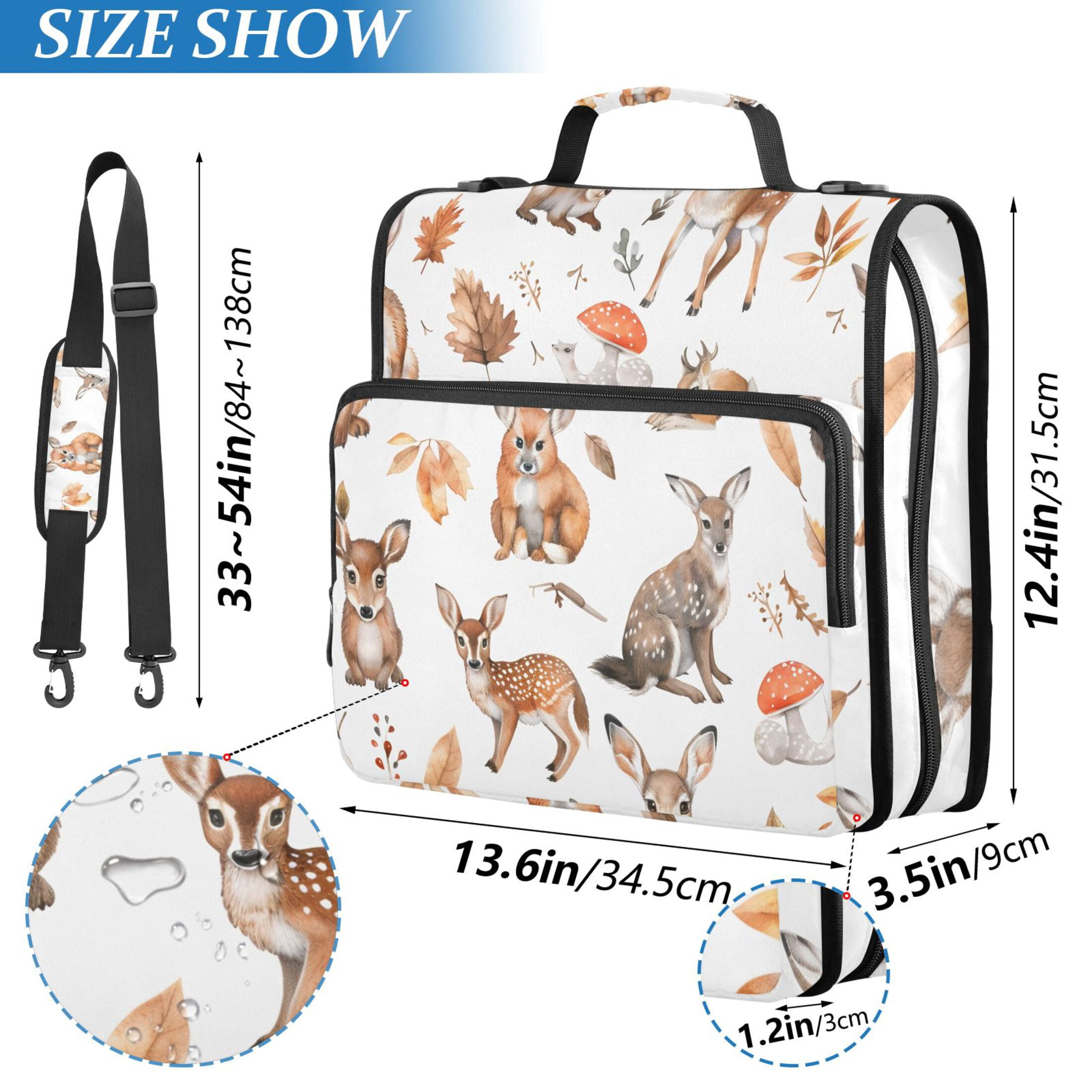 ALAZA Zipper Binder Cute Deer Mushrooms 3 Ring Trapper Keeper File Folder Organizer Bag