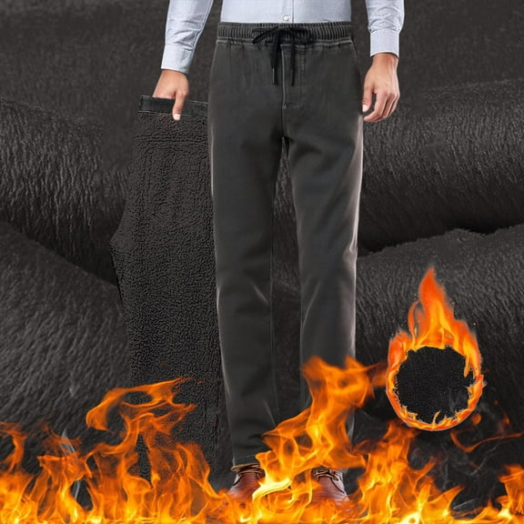 MHFRRA Men's Jeans Men's Winter and Autumn Denim Jeans Lined and Thickened Casual Style Long Pants Size 29