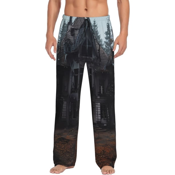 Balery Gloomy Mansion Forest Scene Pantalones de pijama para hombre, pijama ultraligero, pantalón de descanso-XX-Large