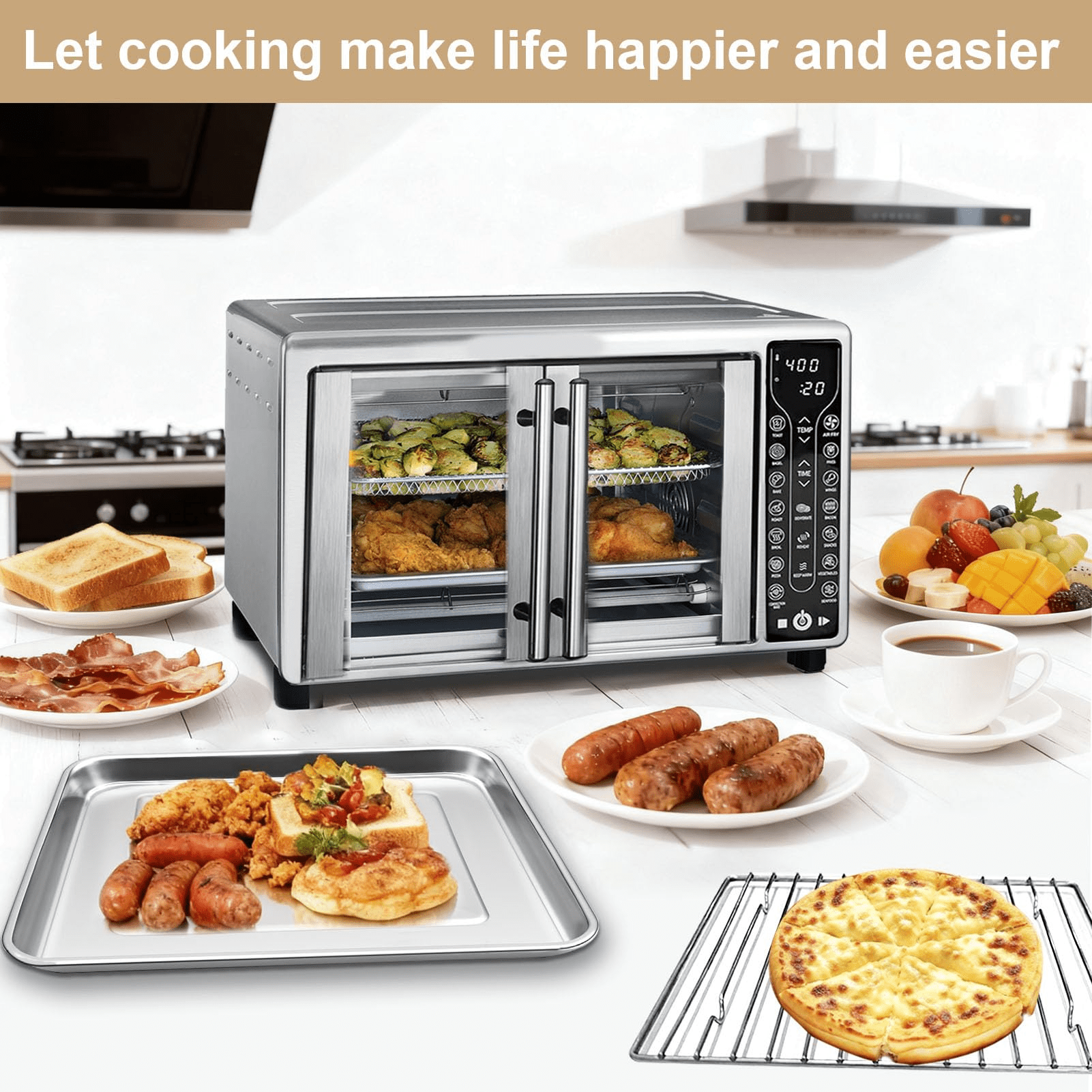 GCQ Air Fryer Toaster Oven Replacement Parts Accessories for Gourmia GTF7655 GTF7350 GTF7460, 3 IN 1 Tray Basket Rack Kit for Gourmia French Door 24L