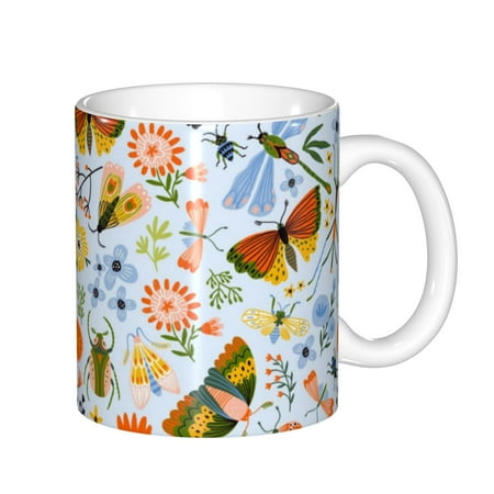 

Zeuib Insects and Flowers Ceramic Coffee Mug with Large Handle，Modern Reactive Glaze Dishwasher & Microwave Safe – Perfect for Home Office Café Gift-Ready