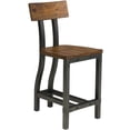 thumbnail image 3 of Set of 2 Industrial Wood Bar Stools, Rustic Brown Gunmetal Finish Counter Height Chairs with Back, 3 of 6